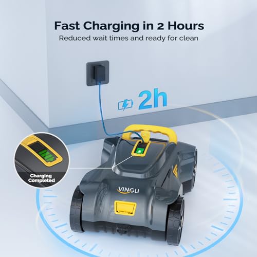 VINGLI Cordless Robotic Pool Cleaner, Automatic Swimming Pool Vacuum for above Ground Pools/Inground Pools Up to 900 Sq.Ft, Pool Sweeper/Auto-Docking, Charging for 2 Hour