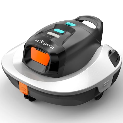 Vidapool Cordless Robotic Pool Cleaner,Portable Swimming Pool Vacuum Self-Parking Technology with LED Indicator,Ideal for above Ground/Flat Pools up to 860 Sq.Ft,Lasts 90 Mins White