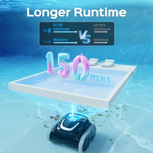 WYBOT S1 SE Cordless APP Robotic Pool Cleaner with Wall Climbing, 7 Cleaning Modes, 2.5H Fast Charge, Automatic Pool Vacuum Robot Lasts 150 Mins, Smart Navigation, Powerful Suction for Inground Pools