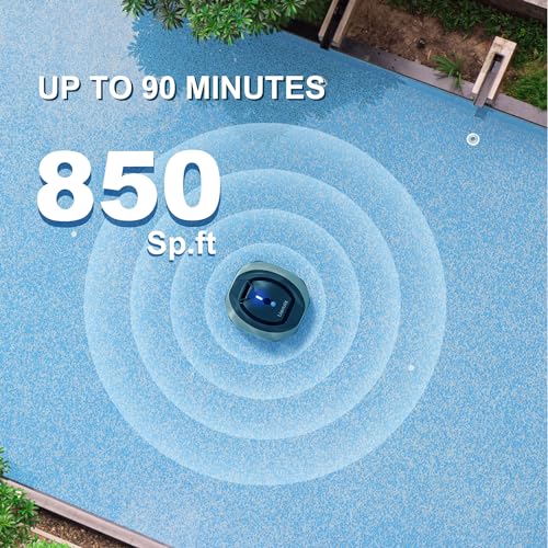 Lienuis Robotic Pool Cleaner, Pool Vacuum Robot for Up to 850 Sq.ft, 90 Mins Runtime, Cordless Pool Cleaner Robot with Powerful Suction, DirtLock Tech, Self-Parking,Pool Vacuum for Above Ground Pool