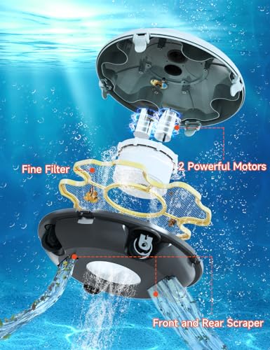 Cordless Robotic Pool Cleaner - Automatic Pool Vacuum for above Ground Pool -Water Sensor Tech- Dual-Drive Motors,Rechargeable Battery,Ideal for All Flat Bottom Pools Up to 35 Feet,Yellow