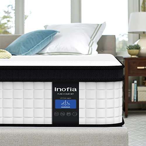 Inofia Full Size Mattress, 10 Inch Full Hybrid Mattress in Box, Pocket Spring Mattress with Cool Memory Foam, Medium Plush Mattress for Motion Isolation, Pressure Relief & Breathable, 75x54x10 Inch