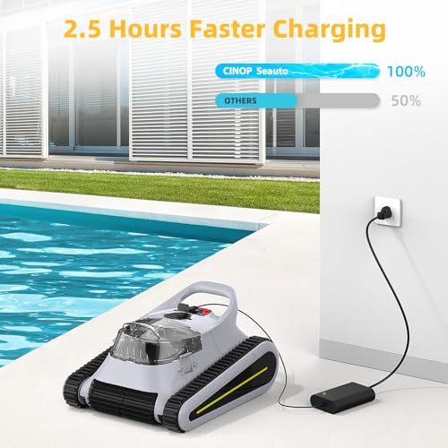 (New) Seauto Crab Cordless Robotic Pool Cleaner: Automatic Pool Vacuum Robot Lasts 150 Mins Wall Climbing 180W Powerful Suction LED Indicator Self-Parking for Swimming Pools Up to 2,000 sq. ft. Grey