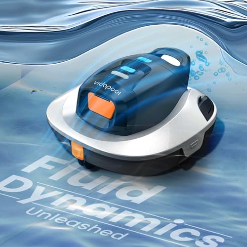 Vidapool Cordless Robotic Pool Cleaner,Portable Swimming Pool Vacuum Self-Parking Technology with LED Indicator,Ideal for above Ground/Flat Pools up to 860 Sq.Ft,Lasts 90 Mins White