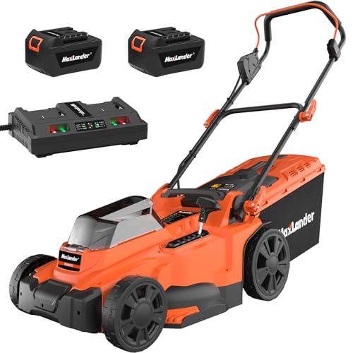Maxlander Lawn Mower, 15Inch Electric Lawn Mower Cordless, 40V 2-in-1 Battery Powered Lawn Mower with Brushless Motor, 6-Position Height Adjustment, 2PCS 4.0Ah Batteries and Charger Included