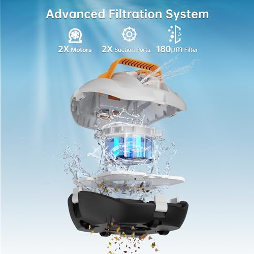 CoasTeering above Ground Pool Vacuum Robot, Cordless Robotic Pool Cleaner with 100 Mins Runtime, Powerful Suction, Fast Charging, Self-Parking, Ideal for Swimming Pools up to 33Ft