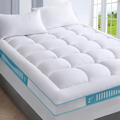 Extra Thick Mattress Topper Queen Size, Cooling Pillow top Mattress Pads Cover for Ultimate Comfort, Overfilled 1300 GSM Down Alternative Filling with 8-21 Inch Deep Pocket (60x80 in,White)