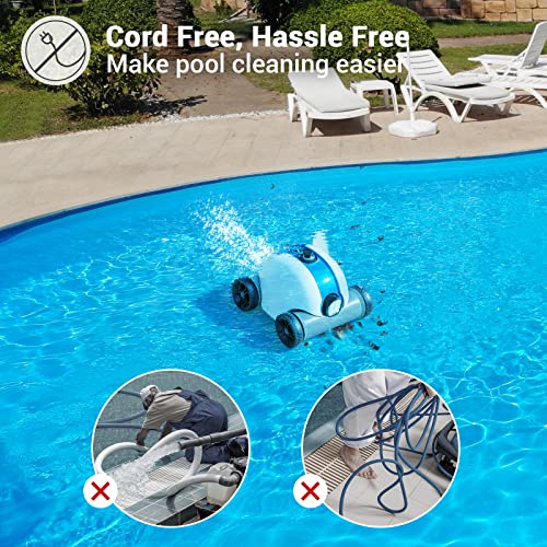 Cordless Robotic Pool Cleaner, Automatic Pool Vacuum with 60-90 Mins Working Time, Rechargeable Battery, IPX8 Waterproof for above/In-Ground Swimming Pools Up to 861 Sq Ft