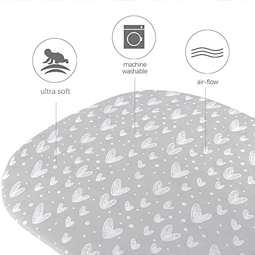 Bassinet Sheets Compatible with SNOO Smart Sleeper, Dream On Me Lacy Portable and Safety 1st Sleeper Bassinet, 100% Jersey Knit Cotton Sheets, Grey Print for Baby