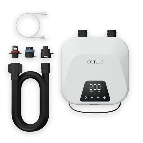 CYCPLUS 20PSI High Pressure Smart SUP Air Pump, Rechargeable Battery-powered, Intelligent Dual Stage Inflation & Deflation, Auto-Off Air Pump for Stand Up Paddle Boards,Surfing Kite, Tent, Mattress