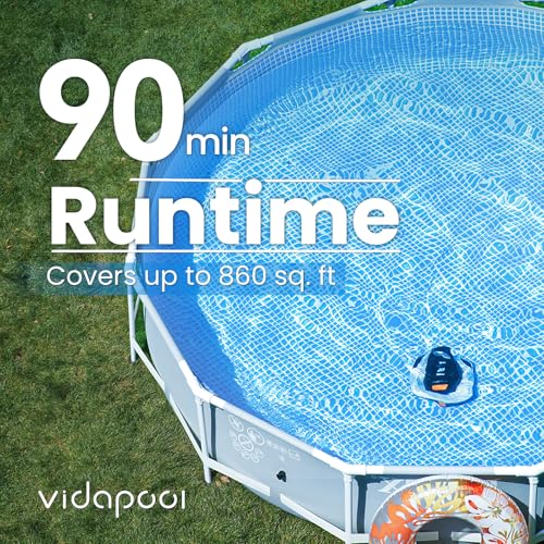 Vidapool Cordless Robotic Pool Cleaner,Portable Swimming Pool Vacuum Self-Parking Technology with LED Indicator,Ideal for above Ground/Flat Pools up to 860 Sq.Ft,Lasts 90 Mins White