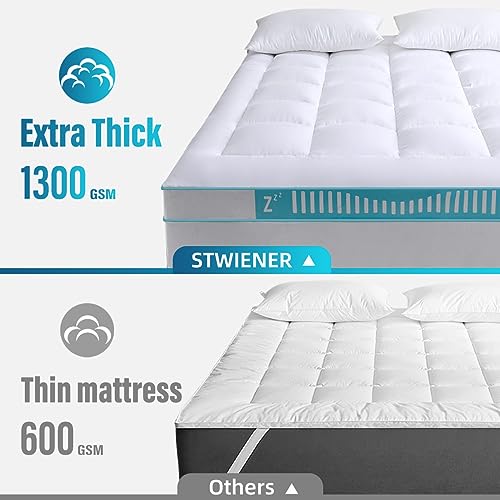 Extra Thick Mattress Topper Queen Size, Cooling Pillow top Mattress Pads Cover for Ultimate Comfort, Overfilled 1300 GSM Down Alternative Filling with 8-21 Inch Deep Pocket (60x80 in,White)