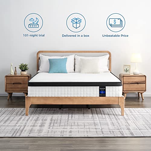 Inofia Full Size Mattress, 10 Inch Full Hybrid Mattress in Box, Pocket Spring Mattress with Cool Memory Foam, Medium Plush Mattress for Motion Isolation, Pressure Relief & Breathable, 75x54x10 Inch