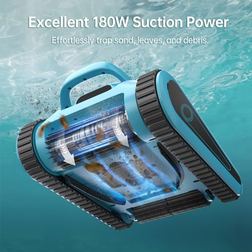 SMONET Cordless Pool Vacuum Robot: Automatic Robotic Pool Cleaner Lasts 150 Mins Wall Climbing 180W Powerful Suction LED Indicator Self-Parking for above Ground & Inground Pools Up to 2,000 sq. ft.