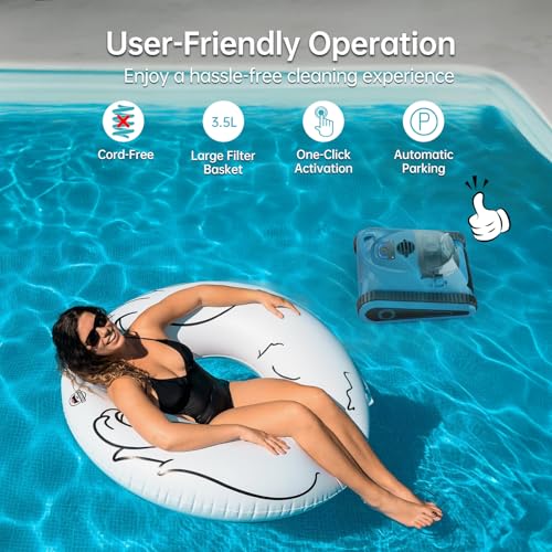 Cordless Robotic Pool Cleaner Automatic: NexTrend Pool Vacuum for above Ground Pool Wall Floor Waterline Cleaning 180W Powerful Suction Last 150 Mins Robot for Inground Swimming Pool up to 2050 sq.ft