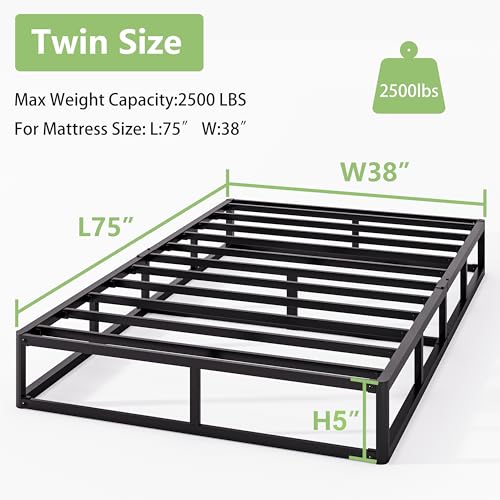 5 Inch Metal Twin Box Spring Basics Smart Bed Base Mattress Foundation Heavy Duty Frame Easy Assembly