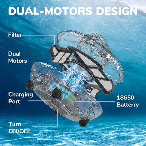 Grennix Robot Pool Cleaner - G900 Cordless Robotic Pool Vacuum for above Ground & In-Ground Swimming Pool - Arctic Blue