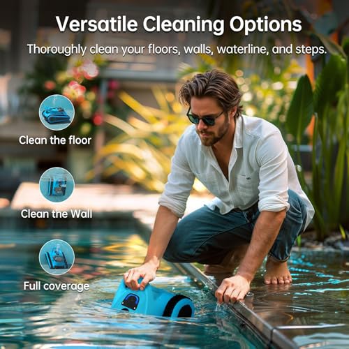 Cordless Robotic Pool Cleaner Automatic: NexTrend Pool Vacuum for above Ground Pool Wall Floor Waterline Cleaning 180W Powerful Suction Last 150 Mins Robot for Inground Swimming Pool up to 2050 sq.ft