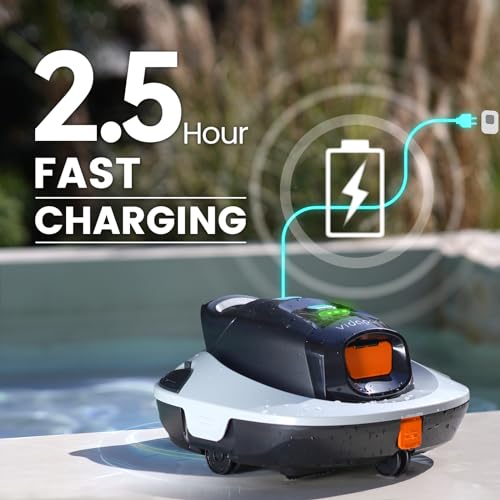 Vidapool Cordless Robotic Pool Cleaner,Portable Swimming Pool Vacuum Self-Parking Technology with LED Indicator,Ideal for above Ground/Flat Pools up to 860 Sq.Ft,Lasts 90 Mins White