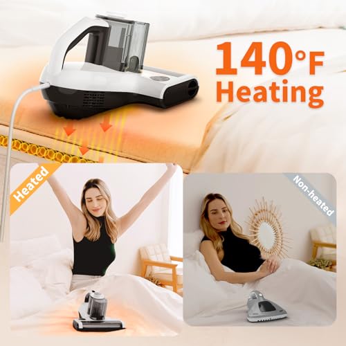 Dibea Handheld Mattress Vacuum, Upholstery Bed Vacuum Cleaner Machine, 18KPa Suction, 140℉ Heating, Smart Dust Sensor, Washable HEPA Filter, Deep Clean Dust, Debris on Couch, Fabric, Furniture