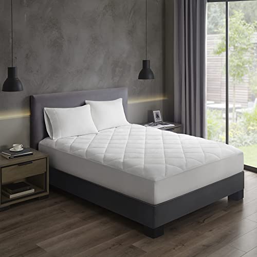 Sleep Philosophy HeiQ Temperature Regulating Mattress Pad, Waterproof Bedding Diamond Quilted Design, Thermoregulation Bed Cover, All Around Elastic Deep Pocket, Machine Washable Queen White