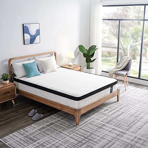 Inofia Full Size Mattress, 10 Inch Full Hybrid Mattress in Box, Pocket Spring Mattress with Cool Memory Foam, Medium Plush Mattress for Motion Isolation, Pressure Relief & Breathable, 75x54x10 Inch