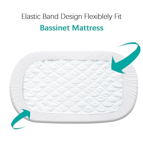 Bassinet Mattress Pad Cover Waterproof, Quilted Bassinet Mattress Protector Sheets Fits 13" x 30" UPPAbaby Bassinet & Snoo Smart Sleeper Baby Bassinet, Ultra Soft Breathable, Grey and White