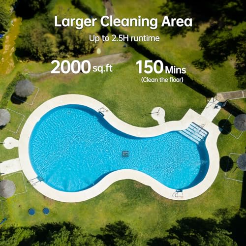 SMONET Cordless Pool Vacuum Robot: Automatic Robotic Pool Cleaner Lasts 150 Mins Wall Climbing 180W Powerful Suction LED Indicator Self-Parking for above Ground & Inground Pools Up to 2,000 sq. ft.