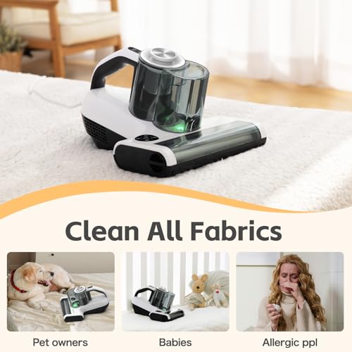 Dibea Handheld Mattress Vacuum, Upholstery Bed Vacuum Cleaner Machine, 18KPa Suction, 140℉ Heating, Smart Dust Sensor, Washable HEPA Filter, Deep Clean Dust, Debris on Couch, Fabric, Furniture