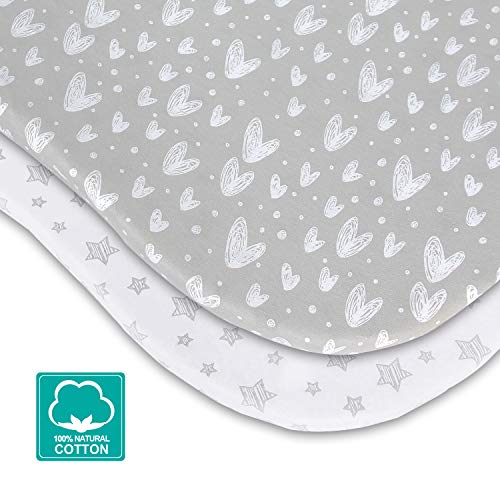 Bassinet Sheets Compatible with SNOO Smart Sleeper, Dream On Me Lacy Portable and Safety 1st Sleeper Bassinet, 100% Jersey Knit Cotton Sheets, Grey Print for Baby