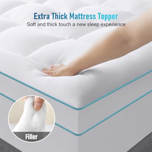 Extra Thick Mattress Topper Queen Size, Cooling Pillow top Mattress Pads Cover for Ultimate Comfort, Overfilled 1300 GSM Down Alternative Filling with 8-21 Inch Deep Pocket (60x80 in,White)