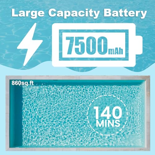 Cordless Robotic Pool Vacuum - Pool Cleaner for Above Ground/In-ground Pools - 7500mAh Battery Lasts 140 Mins, Self-Parking, Powerful Suction Pool Cleaner Vacuum for Flat-Bottom Swimming Pools