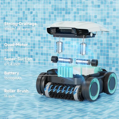 Lydsto Cordless Robotic Pool Cleaner-Pool Vacuum for In ground Pools with Wall Climbing-Lasts up to 180 Mins, Quad-Motor, Smart Navigation, IPX8 Waterproof, for Most Pools up to 2,000 Sq.ft, Sliver