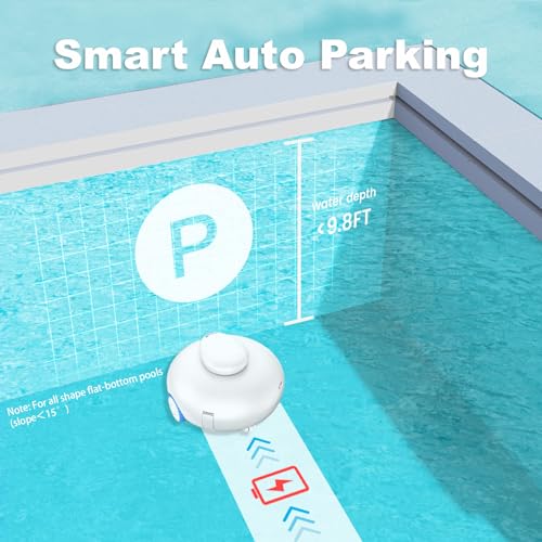 Cordless Robotic Pool Vacuum - Pool Cleaner for Above Ground/In-ground Pools - 7500mAh Battery Lasts 140 Mins, Self-Parking, Powerful Suction Pool Cleaner Vacuum for Flat-Bottom Swimming Pools