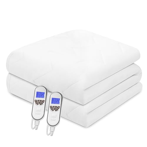 Bwarm Premium Multi-Zone Electric Heated Mattress Pad Queen Size, 60" x 80", Dual Controllers, 9 Heat Settings, 1-12 Hours Auto Off, Individual Body and Feet Settings, Machine Washable