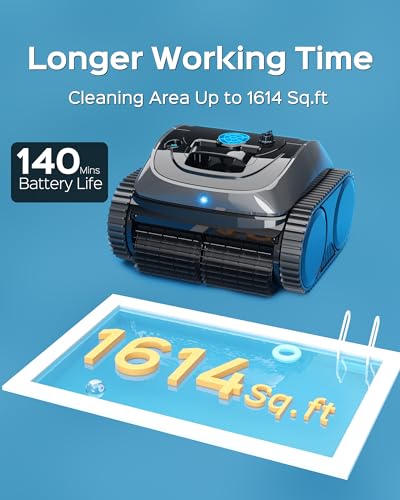 WYBOT Cordless Robotic Pool Vacuum, 140mins Runtime, Robotic Pool Cleaner with Upgraded Triple-motor, Wall Climbing, Intelligent Route Planning, for Pools up to 1,614 Sq.ft- C1 Grey