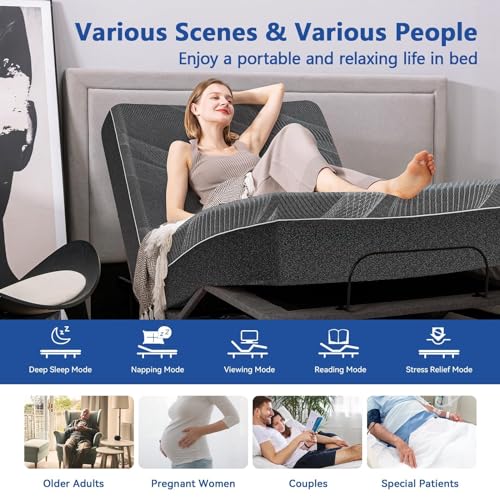 Vipbear Split King Adjustable Bed Base with Mattress, 14 Inch Gel Memory Foam Medium-Firm Mattress in Box, Adjustable Bed Frame, Wireless Remote, Massage, Easy Assembly, Electric Smart Bed, Grey