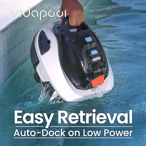 Vidapool Cordless Robotic Pool Cleaner,Portable Swimming Pool Vacuum Self-Parking Technology with LED Indicator,Ideal for above Ground/Flat Pools up to 860 Sq.Ft,Lasts 90 Mins White