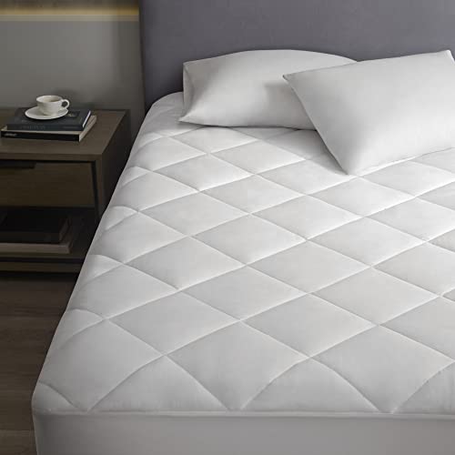 Sleep Philosophy HeiQ Temperature Regulating Mattress Pad, Waterproof Bedding Diamond Quilted Design, Thermoregulation Bed Cover, All Around Elastic Deep Pocket, Machine Washable Queen White