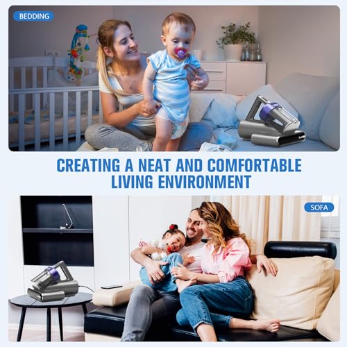 Mattress Vacuum Bed Vacuum Cleaner with UV-C Light,16Kpa Suction 500W Powerful and Double-Cup,Handheld Vacuums with Heating & Ultrasonic & Anion & Aromatherapy for Bed Dust Pet Hair(Corded,Purple)