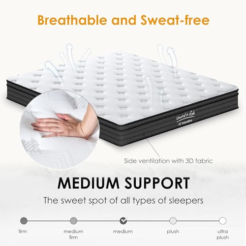 SogesSleep Full Size Mattress 10 Inch Hybrid Mattress with Gel Memory Foam, Individual Pocket Spring Bed Mattress, Medium Firm Mattress for Pressure Relief, CertiPUR-US & Fiberglass Free