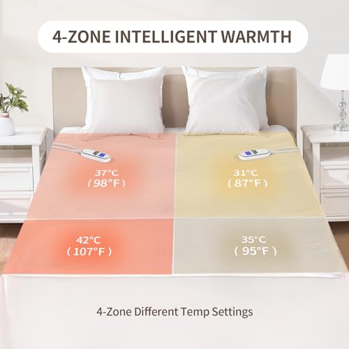Bwarm Premium Multi-Zone Electric Heated Mattress Pad Queen Size, 60" x 80", Dual Controllers, 9 Heat Settings, 1-12 Hours Auto Off, Individual Body and Feet Settings, Machine Washable