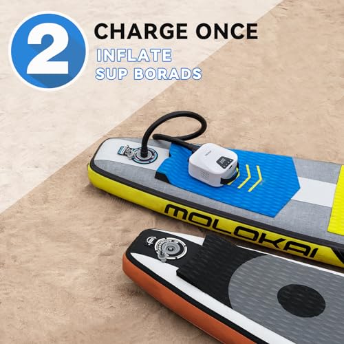 CYCPLUS 20PSI High Pressure Smart SUP Air Pump, Rechargeable Battery-powered, Intelligent Dual Stage Inflation & Deflation, Auto-Off Air Pump for Stand Up Paddle Boards,Surfing Kite, Tent, Mattress