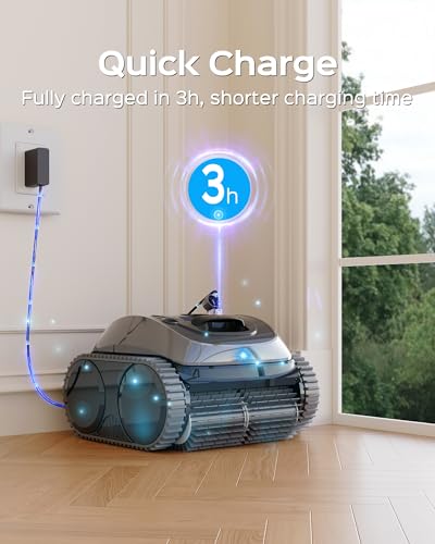 WYBOT Cordless Robotic Pool Vacuum, 140mins Runtime, Robotic Pool Cleaner with Upgraded Triple-motor, Wall Climbing, Intelligent Route Planning, for Pools up to 1,614 Sq.ft- C1 Grey