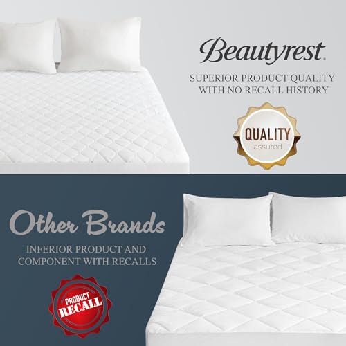 Beautyrest Cotton Blend Heated Mattress Pad Secure Comfort Technology - Luxury Quilted Electric Mattress Pad with Deep Pocket - 5-Setting Heat Controllers, Queen, White