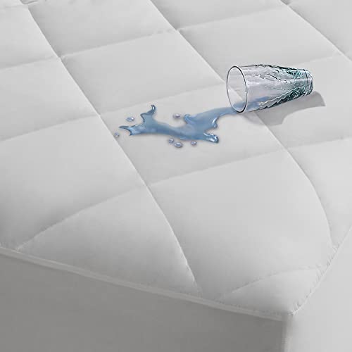 Sleep Philosophy HeiQ Temperature Regulating Mattress Pad, Waterproof Bedding Diamond Quilted Design, Thermoregulation Bed Cover, All Around Elastic Deep Pocket, Machine Washable Queen White