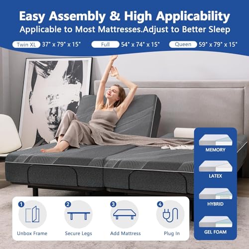 Vipbear Split King Adjustable Bed Base with Mattress, 14 Inch Gel Memory Foam Medium-Firm Mattress in Box, Adjustable Bed Frame, Wireless Remote, Massage, Easy Assembly, Electric Smart Bed, Grey