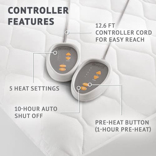Beautyrest Cotton Blend Heated Mattress Pad Secure Comfort Technology - Luxury Quilted Electric Mattress Pad with Deep Pocket - 5-Setting Heat Controllers, Queen, White
