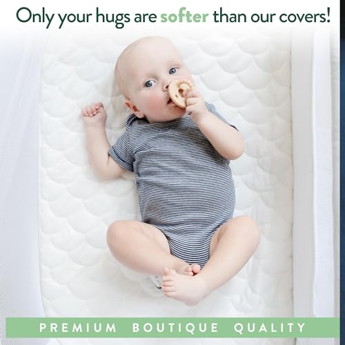 Joey + Joan Waterproof Bassinet Mattress Pad Cover Compatible with SNOO Smart Bassinet – 2 Pack Quilted Mattress Protector Made from Ultra Soft Bamboo Viscose Terry – 15" x 31"