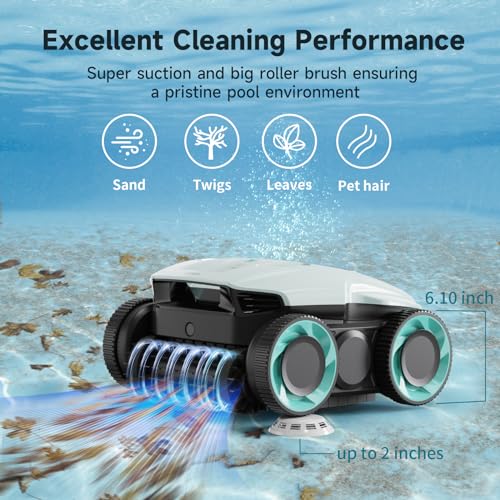 Lydsto Cordless Robotic Pool Cleaner-Pool Vacuum for In ground Pools with Wall Climbing-Lasts up to 180 Mins, Quad-Motor, Smart Navigation, IPX8 Waterproof, for Most Pools up to 2,000 Sq.ft, 14 Inch